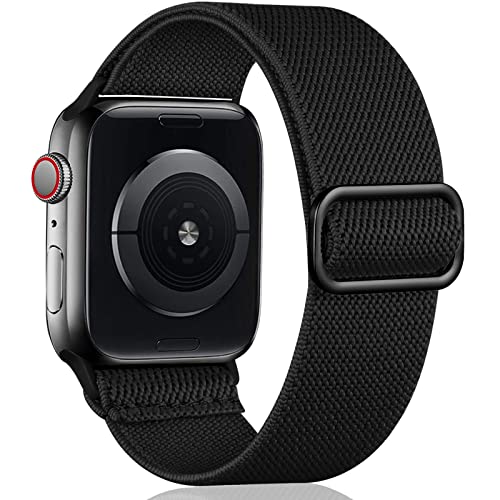 Oielai Solo Loop Armband Kompatibel mit Apple Watch Armband 45mm 44mm 42mm 49mm, Verstellbares Nylon Sport Ersatz Armband für iWatch SE Series 9/8/7/6/5/4/3/2/1/Ultra, 42mm/44mm/45mm, Schwarz von Oielai