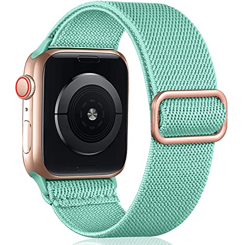 Oielai Solo Loop Armband Kompatibel mit Apple Watch Armband 45mm 44mm 42mm 49mm, Verstellbares Nylon Sport Ersatz Armband für iWatch SE Series 9/8/7/6/5/4/3/2/1/Ultra, 42mm/44mm/45mm, Türkis Grün von Oielai