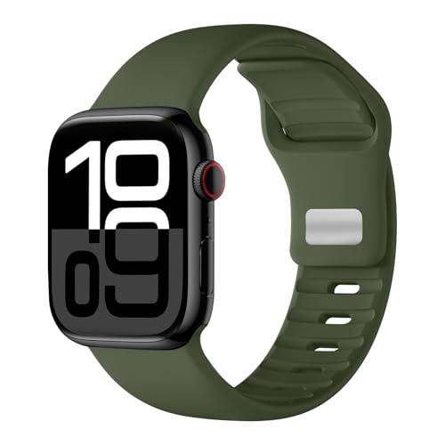 Oielai Sportarmband Kompatibel mit Apple Watch Armband 46mm 45mm 44mm 49mm 42mm(Series 3/2/1) Damen Herren, Weiche Silikon Ersatzarmband für iWatch Series 10 9 8 7 6 5 4 3 2 1 SE Ultra/Ultra 2, Grün von Oielai