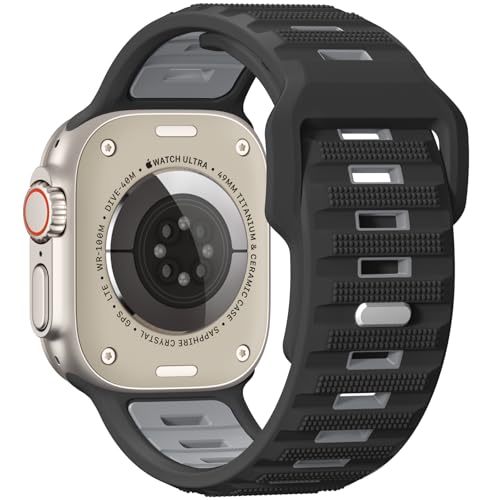 Oielai Sportarmband Kompatibel mit Apple Watch Ultra 2/Ultra Armband, 49mm 46mm 45mm 44mm 42mm für Herren, 26 mm Breites Weiches Silikonarmband für iWatch 10 9 8 7 6 5 4 3 2 1 SE, Schwarz/Grau Oielai Sportarmband Kompatibel mit Apple Watch Ultra 2/Ultra Armband, 49mm 46mm 45mm 44mm 42mm für Herren, 26 mm Breites Weiches Silikonarmband für iWatch 10 9 8 7 6 5 4 3 2 1 SE, Schwarz/Grau von Oielai