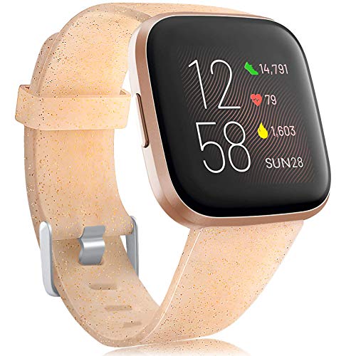 Oielai für Fitbit Versa 2 Armband/Fitbit Versa Armband, Silikon Sport Klassisch Ersatzarmband Armbänder Kompatibel mit Fitbit Versa Lite/Fitbit Versa 2/Fitbit Versa, Groß Glitter Gold von Oielai