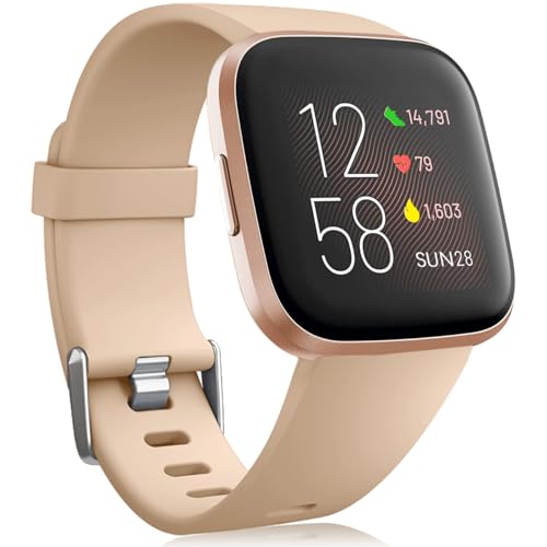 Oielai für Fitbit Versa 2 Armband/Fitbit Versa Armband, Silikon Sport Klassisch Ersatzarmband Armbänder Kompatibel mit Fitbit Versa Lite/Fitbit Versa 2/Fitbit Versa für Frauen, Groß Milchtee von Oielai