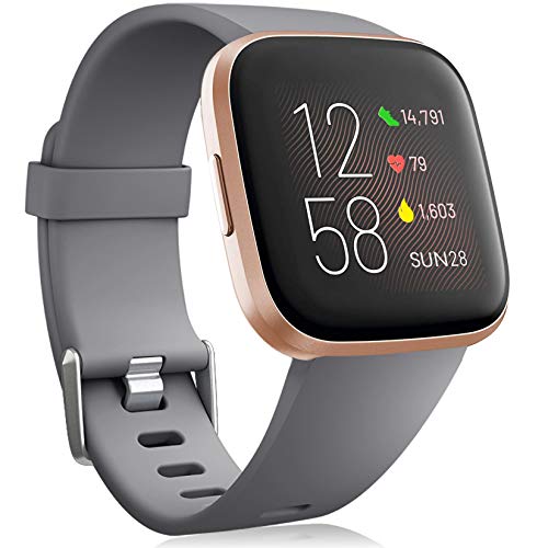 Oielai für Fitbit Versa 2 Armband/Fitbit Versa Armband, Silikon Sport Klassisch Ersatzarmband Armbänder Kompatibel mit Fitbit Versa Lite/Fitbit Versa 2/Fitbit Versa für Frauen Männer, Klein Grau von Oielai