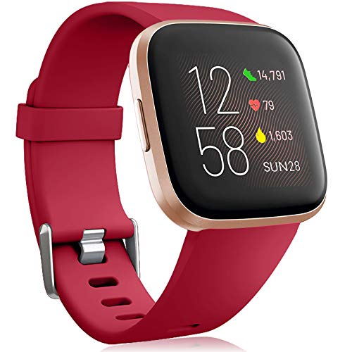 Oielai für Fitbit Versa 2 Armband/Fitbit Versa Armband, Silikon Sport Klassisch Ersatzarmband Armbänder Kompatibel mit Fitbit Versa Lite/Fitbit Versa 2/Fitbit Versa für Frauen Männer, Klein Rot von Oielai