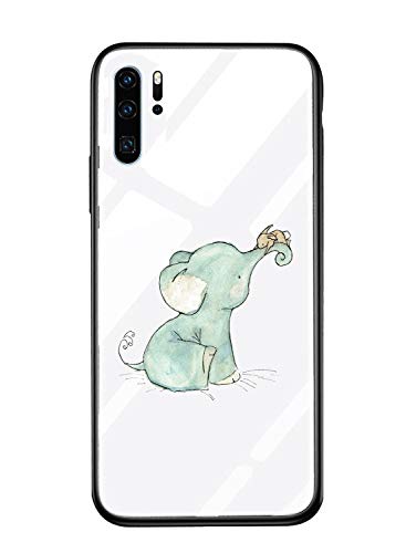 Oihxse Handyhülle für Samsung Galaxy A41, Muster Cartoon Gehärtetes Glas Hülle Kratzfest Case mit Silikon TPU-Rahmen Schutzhülle, Hybrid Stoßfest Protective Hardcase - Elefant von Oihxse