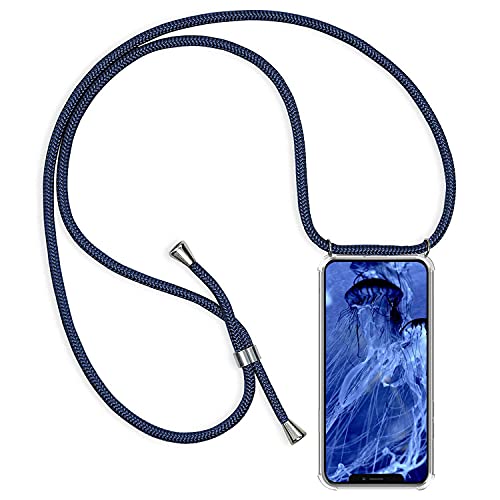 Oihxse Handykette Silikon Transparent Hülle Kompatibel mit Oppo Reno 5 5G, Necklace Handyhülle mit Halsband Einstellbar Schutzhülle, Kordel Umhängen Schnur Band TPU Case Cover - Blau von Oihxse
