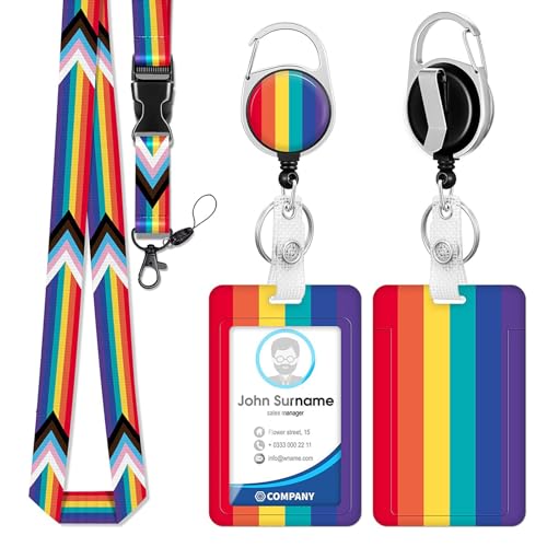 Oiieco Regenbogen-Schlüsselband mit Kartenhalter, Ausweishalter mit einziehbarer Ausweisrolle, Karabinerhaken und abnehmbarem Umhängeband für Damen, Kinder, Krankenschwestern, Ärzte, Lehrer, Studenten Oiieco Regenbogen-Schlüsselband mit Kartenhalter, Ausweishalter mit einziehbarer Ausweisrolle, Karabinerhaken und abnehmbarem Umhängeband für Damen, Kinder, Krankenschwestern, Ärzte, Lehrer, Studenten von Oiieco