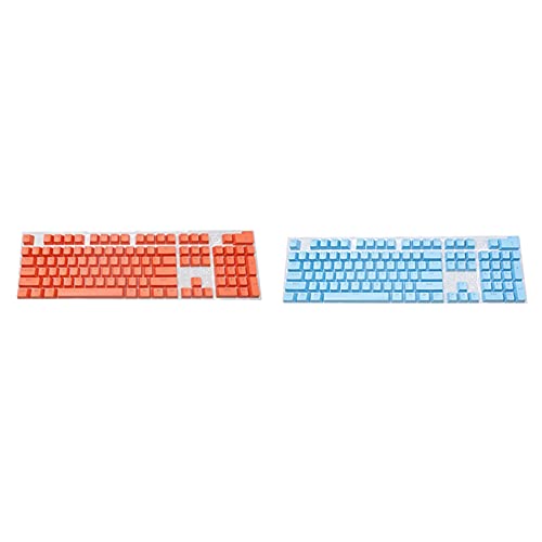 Oikabio 2 Set mit 104 weißen Tasten, mechanische Tastatur-Tastenkappen, Spieltastatur-Tasten, verschleißfest, ölfrei, weiße Tastenkappen, Orange und Blau von Oikabio