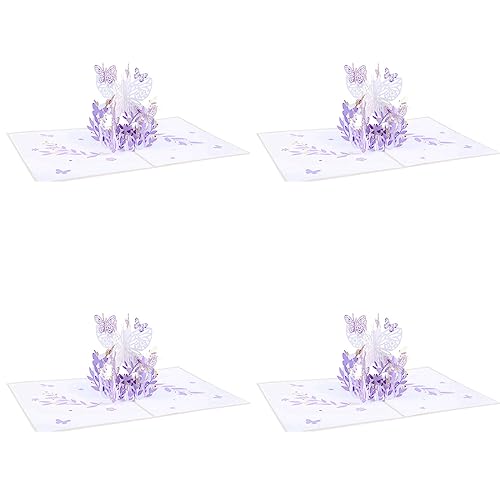 Oikabio 4 x lila Schmetterlings-Geburtstagskarte, Schmetterlings-Blumenkorb, 3D-Grußkarten für Frauen, Mädchen, Tochter, Muttertag, 4 Stück von Oikabio