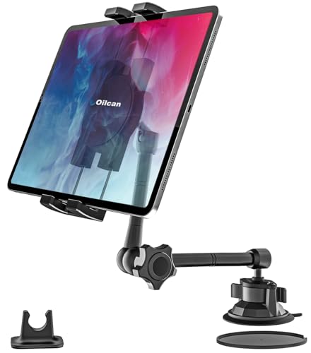 Oilcan Auto Vorne Tablet Halterung Saugnapf [Multi-Winkel & Metallarm] Armaturenbrett Windschutzscheibe LKW Tablet Autohalterung für iPad Pro Air Mini, Galaxy, Lenovo, 4-12,9" Handys Tablets von Oilcan