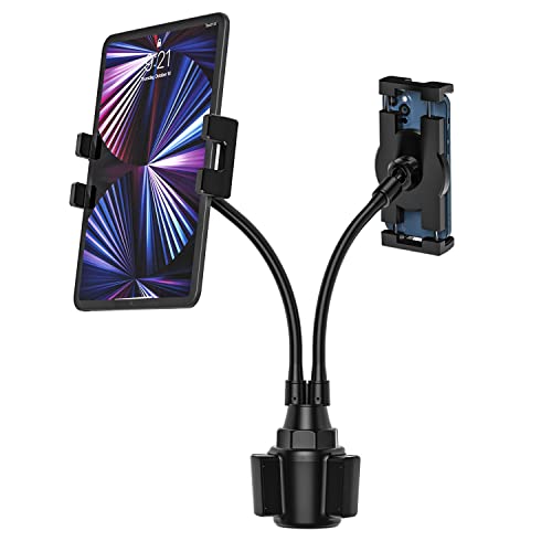 Oilcan Dual Autohalterung Tablet Getränkehalter, KFZ Auto Car Cup Tablet Holder Ständer mit Schwanenhals Starkem Langem Arm für iPad Mini Air Pro, iPhone, Galaxy Tab, 4-12.9" Handys und Tablets von Oilcan