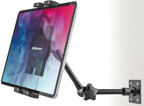 Oilcan Wand Tablet Halterung, Tablet Wandhalterung Schwenkbar [Verstellbarer Aluminiumarm] für Zimmer Küche Ladengeschäft Kompatibel mit iPad Pro Air Mini, Galaxy Tab, Lenovo, Handy, 4-12,9" von Oilcan