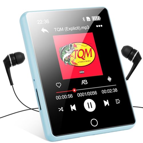 64GB MP3 Player Bluetooth 5.0, Oilsky Kinder MP3-Player mit Kopfhörer, 2,8" Touchscreen Musikplayer mit Lautsprecher, Sport Tragbarer MP3 digitaler Audioplayer mit FM-Radio, E-Book (Blau) von Oilsky