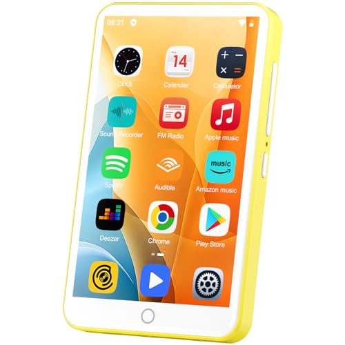 80GB MP3 Player mit Bluetooth und WiFi, Oilsky 4 Zoll 1080P Touchscreen Player, MP3 MP4 Musikplayer, Tragbarer Android Spotify Player mit Play Store App (Gelb) von Oilsky