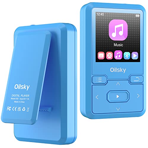 MP3 Player Bluetooth 5.0 Sport 32GB mit 1,44 Zoll TFT Farbbildschirm, Mini Musik Player mit Clip, mit unabhängiger Lautstärketaste, FM Radio, Schrittzähler, Diktiergerät, Unterstützt bis 128GB von Oilsky