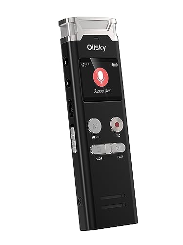 Oilsky 64GB Digitale Diktiergerät, 1536kbps HD sprachaktivierte Aufnahme mit Rauschunterdrückung, wiederaufladbares Diktiergerät mit Wiedergabe, tragbarer Mini-Audiorekorder für Besprechung mit MP3 von Oilsky