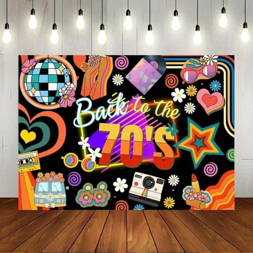 70er-Jahre-Disko-Party-Hintergrund | Polyester-Banner für Geburtstags- und Motto-Events | Retro-Dekor im 70er-Jahre-Stil mit Discokugel, Neon-Tanznacht240X180cm von OkGoooDYY