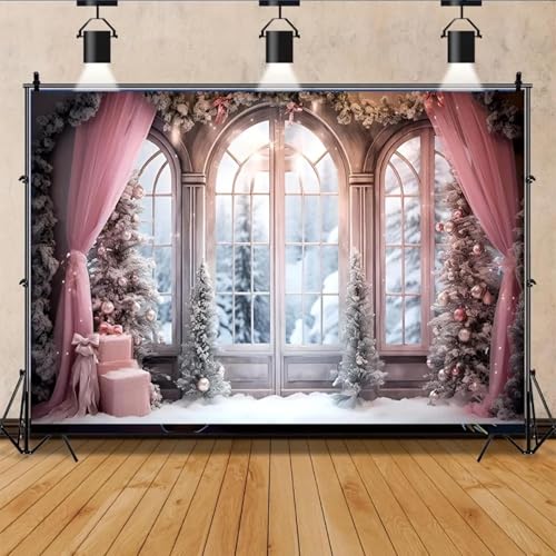 Bezauberndes rosa Weihnachten mit einem Winter Wonderland Vinyl-Hintergrund ist die perfekte Wahl für Geburtstage210X150cm von OkGoooDYY