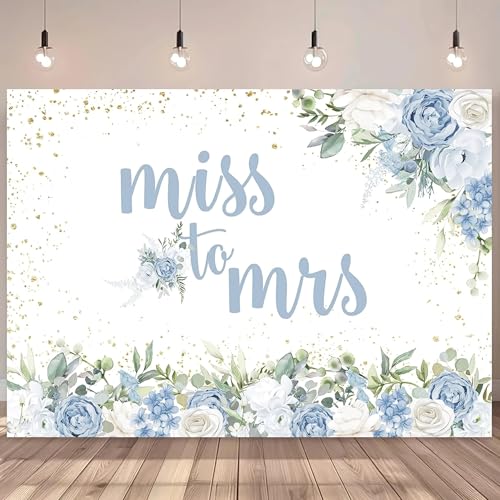 Eleganter Vinyl-Hintergrund mit blauen Blumen und goldenen Punkten – perfekt für Brautpartys und Hochzeitsfeiern.210X150cm von OkGoooDYY