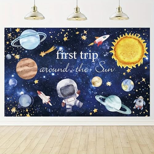 Galactic Adventures Erster Geburtstagsparty-Hintergrund - Vinyl-Fotografie-Hintergrund mit Weltraum-Motiv und Sonne210X150cm von OkGoooDYY