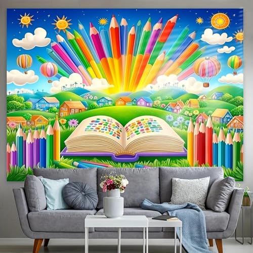 Stück, Wandbehang zum Schulanfang, Buntstift- und Ballon-Design, Mehrzweck-Dekoration für Klassenzimmer und Geburtstage 210X150cm Stück, Wandbehang zum Schulanfang, Buntstift- und Ballon-Design, Mehrzweck-Dekoration für Klassenzimmer und Geburtstage 210X150cm von OkGoooDYY