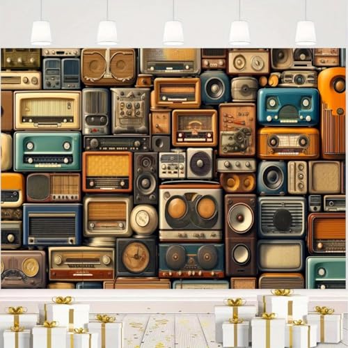 Vintage-Lautsprecher-Hintergrund Vintage-Radio und Lautsprecher Wandteppich Party-Dekorationen sind perfekt für Musik-Themen-Events210X150cm von OkGoooDYY