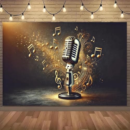 , goldene Noten und Retro-Mikrofon, Partybanner aus Polyesterfaser, Dekoration für Geburtstags- und Jubiläumsfeiern 350x230cm von OkGoooDYY