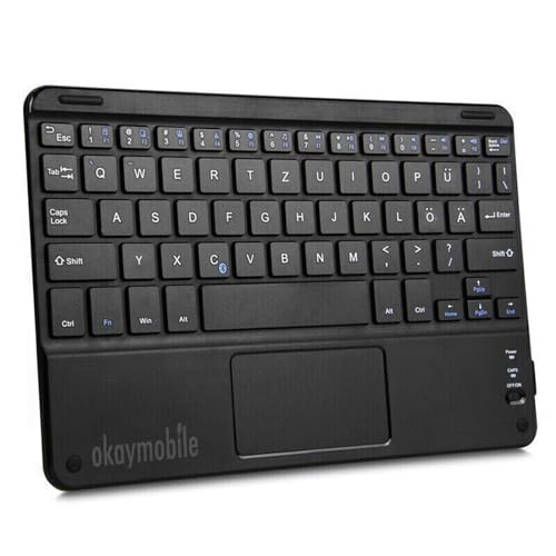 Bluetooth Tastatur Keyboard QWERTZ PC Tastatur mit Touchpad, Ultraleichtes QWERTZ Tasten, Kabellose Tastatur für Smartphone iPad, Android Tablet, Smart TV Kompatibel mit Android Windows IOS von Okaymobile