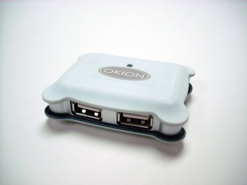 Okion Jeans Pocket USB 2.0 4 Port Hub, High bis Low Speed, kompakte Bauweise, Gummi Ummantlung, weiß von Okion