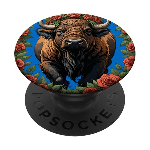 Büffel umgeben von roten Rosen PopSockets Klebender PopGrip von Oklahoma Territory Symbols Gifts & Tees taiche