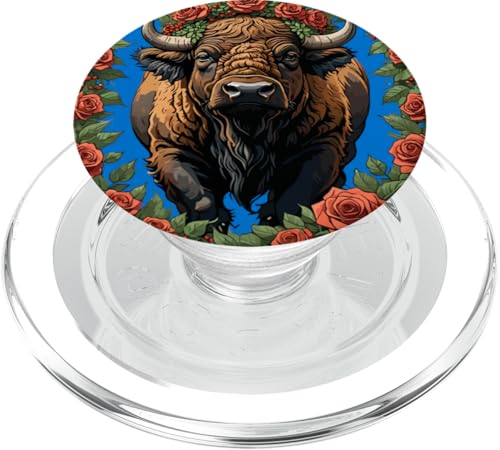 Büffel umgeben von roten Rosen PopSockets PopGrip für MagSafe von Oklahoma Territory Symbols Gifts & Tees taiche