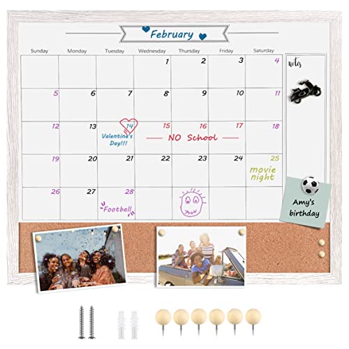 Okydoky Abwischbarem Whiteboard-Kalender und Pinnwand, 45 cm x 55 cm, Kombination aus trocken White Board with Magnetischer, Faux weißer Holzmaserungsrahmen(ZHYL-WH-4555).DE von Okydoky