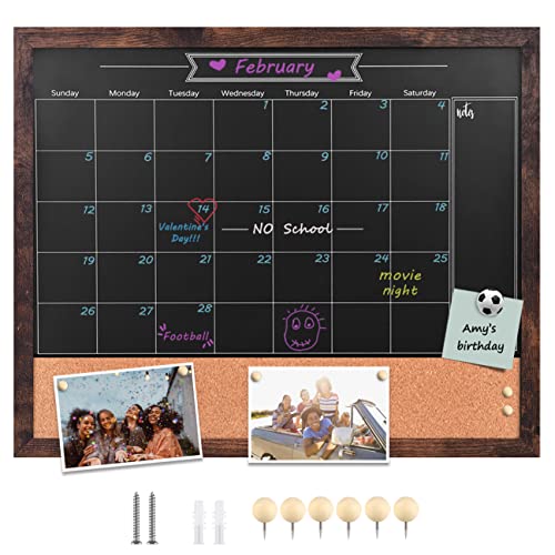 Okydoky Magnetische Tafel, Kalender und Pinnwand, 45 x 55 cm, Kombination aus Kreidetafel und Pinnwand, rustikale gerahmte Tafel/Kalender/Kork-Kombinationstafel(ZHHB-BN-4555).DE von Okydoky