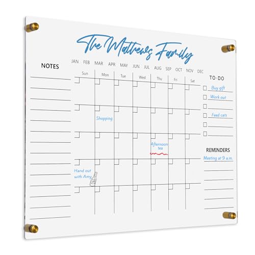 Transparenter Acryl-Kalender, trocken abwischbar für Wand, Familienplaner, Monatskalender, trocken abwischbares Whiteboard für Zuhause, Büro, 43,2 x 33 cm, wiederverwendbares Whiteboard (Clear-3343) von Okydoky