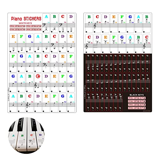 Olakin Klavier Keyboard Aufkleber, Abnehmbare Musik-Klaviertasten-Aufkleber, Piano Keyboard Notes Stickers, Keyboard-Zubehör für Kinder, Anfänger, Klavierübung, Keyboard Aufkleber für 49/61/54/88 von Olakin