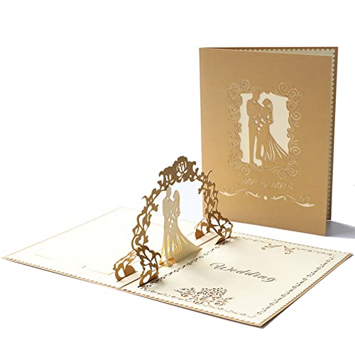 Olakin Pop Up Hochzeitskarte, Pop-Up Karte, 3D Glückwunschkarte mit Hochwertigem Umschlag, für Hochzeitstag, Hochzeitsgeschenk, Geburtstag, Hochzeitseinladung (Gold) von Olakin