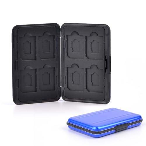 Olakin Schutzhülle für Speicherkarten mit 16 Kartenfächern, Tragetasche SD Karten Case Box für 8 SD und 8 TF Karten, Wasserdicht Schutzhülle, für Micro SD SDXC SDHC SD SDXC (Blau) von Olakin