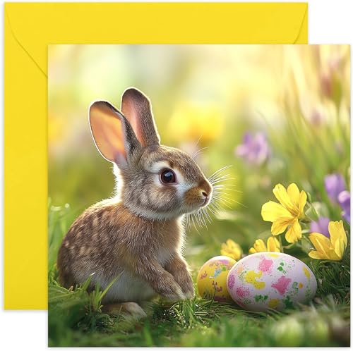 Charmante Frohe Ostern Grußkarte für Freunde und Familie - Foto von Hase Hase mit bemaltem Osterei - Für Erwachsene Kinder - Innen blanko mit Umschlag Charmante Frohe Ostern Grußkarte für Freunde und Familie - Foto von Hase Hase mit bemaltem Osterei - Für Erwachsene Kinder - Innen blanko mit Umschlag von Old English Company