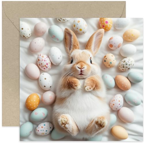 Entzückende Hasen-Osterkarte für Freunde und Familie – Sonntags-Ostergeschenk für Sie und Ihn Kind Erwachsene – bunte Eier – Innenseite blanko mit Umschlag Entzückende Hasen-Osterkarte für Freunde und Familie – Sonntags-Ostergeschenk für Sie und Ihn Kind Erwachsene – bunte Eier – Innenseite blanko mit Umschlag von Old English Company