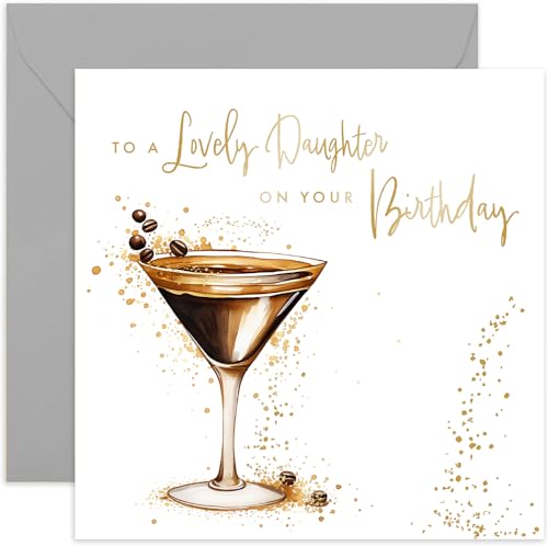 Geburtstagskarte für Tochter, besonderes Geburtstagsgeschenk für sie, Espresso-Martini-Cocktail-Design mit Goldfolie, glitzernd für Frauen, 40., 50., 60., 70., 80. Geburtstag, mit Umschlag, innen Geburtstagskarte für Tochter, besonderes Geburtstagsgeschenk für sie, Espresso-Martini-Cocktail-Design mit Goldfolie, glitzernd für Frauen, 40., 50., 60., 70., 80. Geburtstag, mit Umschlag, innen von Old English Company