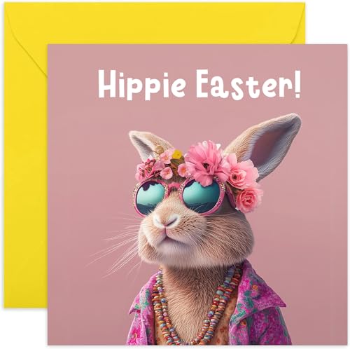 Humorvolle Osterkarte für Freunde und Familie – Hippie Ostern Groovy Rabbit Kunstwerk – für Sohn, Tochter, Kollegen, Lehrer – Innenseite unbeschriftet mit Umschlag Humorvolle Osterkarte für Freunde und Familie – Hippie Ostern Groovy Rabbit Kunstwerk – für Sohn, Tochter, Kollegen, Lehrer – Innenseite unbeschriftet mit Umschlag von Old English Company