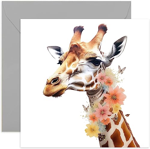 Old English Co. Aquarell-Grußkarte mit botanischer Giraffe, zum Geburtstag, niedliche Geburtstagskarte für Mama, Oma, Sie – Blumenkarte zum Denken an Sie, Dankeschön, blanko Innenumschlag von Old English Company