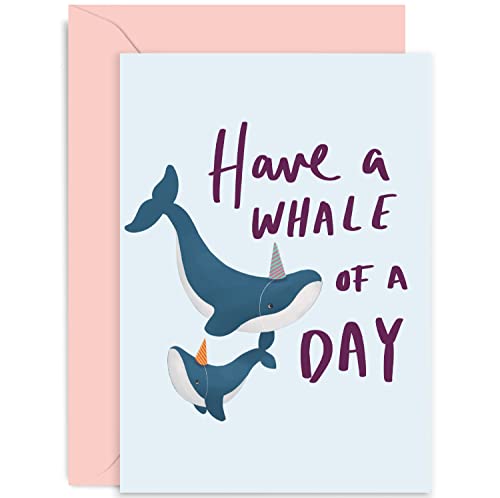 Old English Co. Geburtstagskarte "Have A Whale of A Day" – niedliche Wal-Geburtstagskarte für Männer und Frauen – Familie und Freunde | innen blanko mit Umschlag von Old English Company