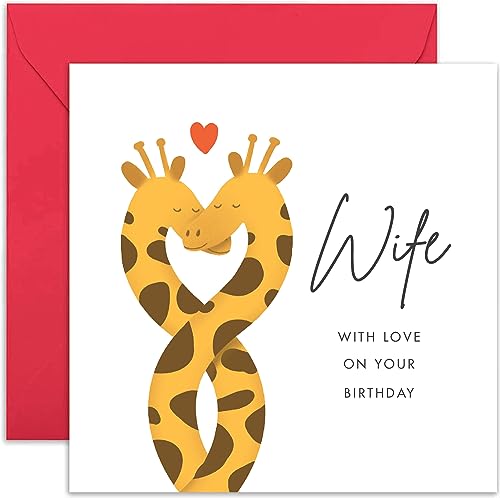 Old English Co. Geburtstagskarte für Frau mit Giraffen-Motiv – spezielle Geburtstagskarte für Sie vom Ehemann – Giraffe Love Heart Geburtstagskarte für Frauen | blanko Umschlag innen von Old English Company