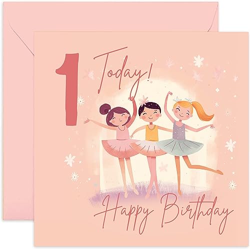 Old English Co. Geburtstagskarte zum ersten Geburtstag für Mädchen – Happy 1st Birthday – Alter 1 – ein Jahr alt – niedliche Ballerina-Prinzessin Themen-Geburtstagskarte für Tochter, Nichte, Enkelin, von Old English Company