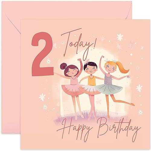 Old English Co. Geburtstagskarte zum zweiten Geburtstag für Mädchen – Happy 2nd Birthday – Alter 2 – zwei Jahre alt – niedliche Ballerina-Prinzessin Themen-Geburtstagskarte für Tochter, Nichte, von Old English Company