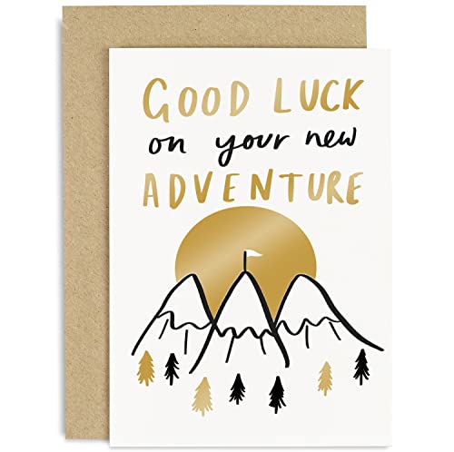 Old English Co. Glückwunschkarte "Good Luck On New Adventure Mountains" – Abschiedskarte für neue Arbeit, Ruhestand, Schule, innen blanko mit Umschlag von Old English Company