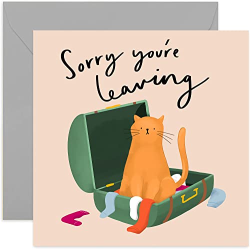 Old English Co. Grußkarte mit Aufschrift "Cat Sorry You're Leaving", "Abschied, Kollegen, Abschied, Umzug", Innenseite unbeschriftet, inklusive Umschlag von Old English Company