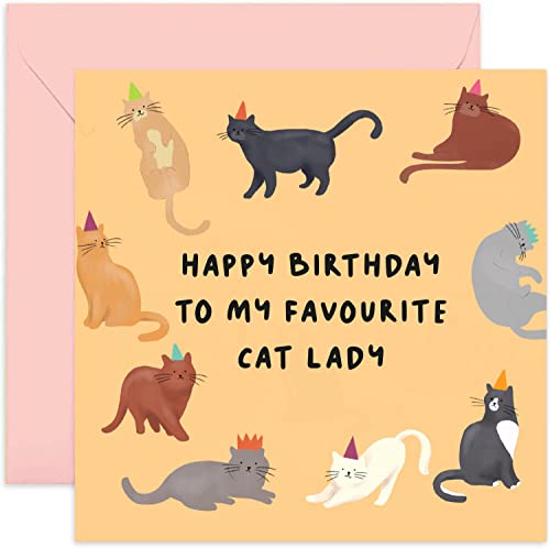 Old English Co. Happy Birthday To My Favourite Cat Lady – lustige Geburtstagskarte für Sie – lustige Geburtstagskarte für beste Freundin, Schwester, Mutter, Tante | innen blanko mit Umschlag von Old English Company