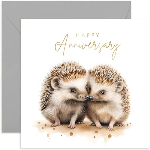 Old English Co. Hochzeitstagskarte für Frau oder Ehemann – Special Couple Igel Anniversary Card – Goldfolie Aquarell Kunstwerk Glückwunschkarte für Freundin, Freund, Ehepartner von Old English Company